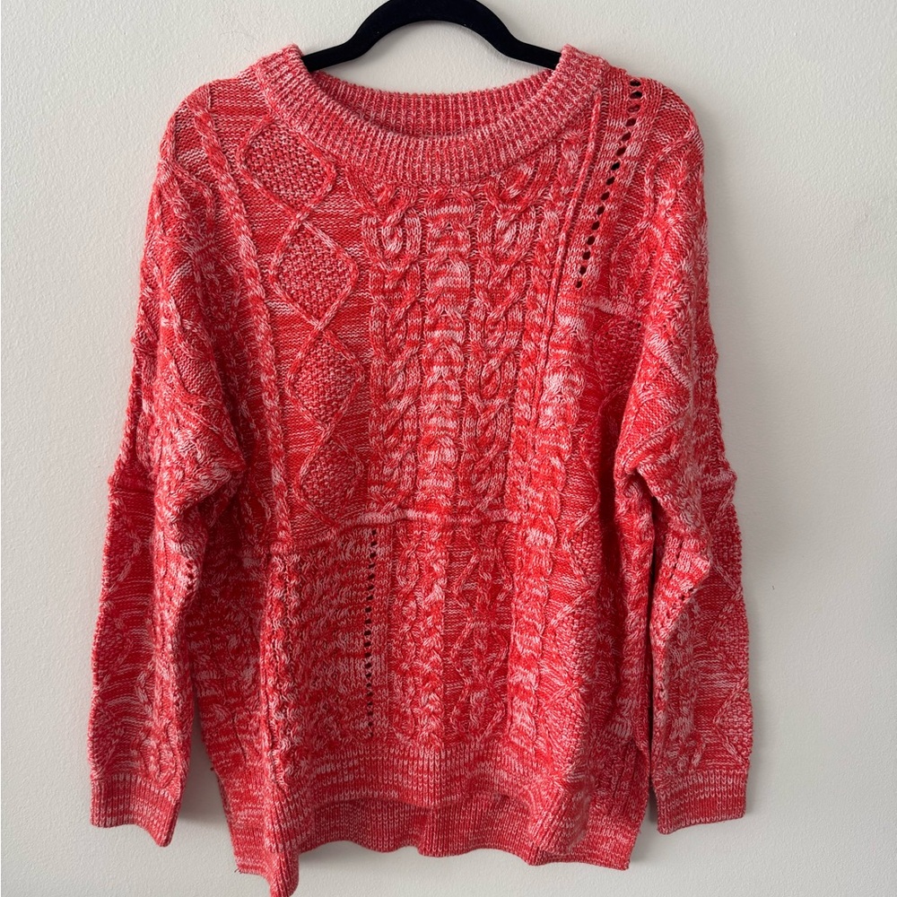 Dex Coral Marled Cable Knit Crewneck Sweater